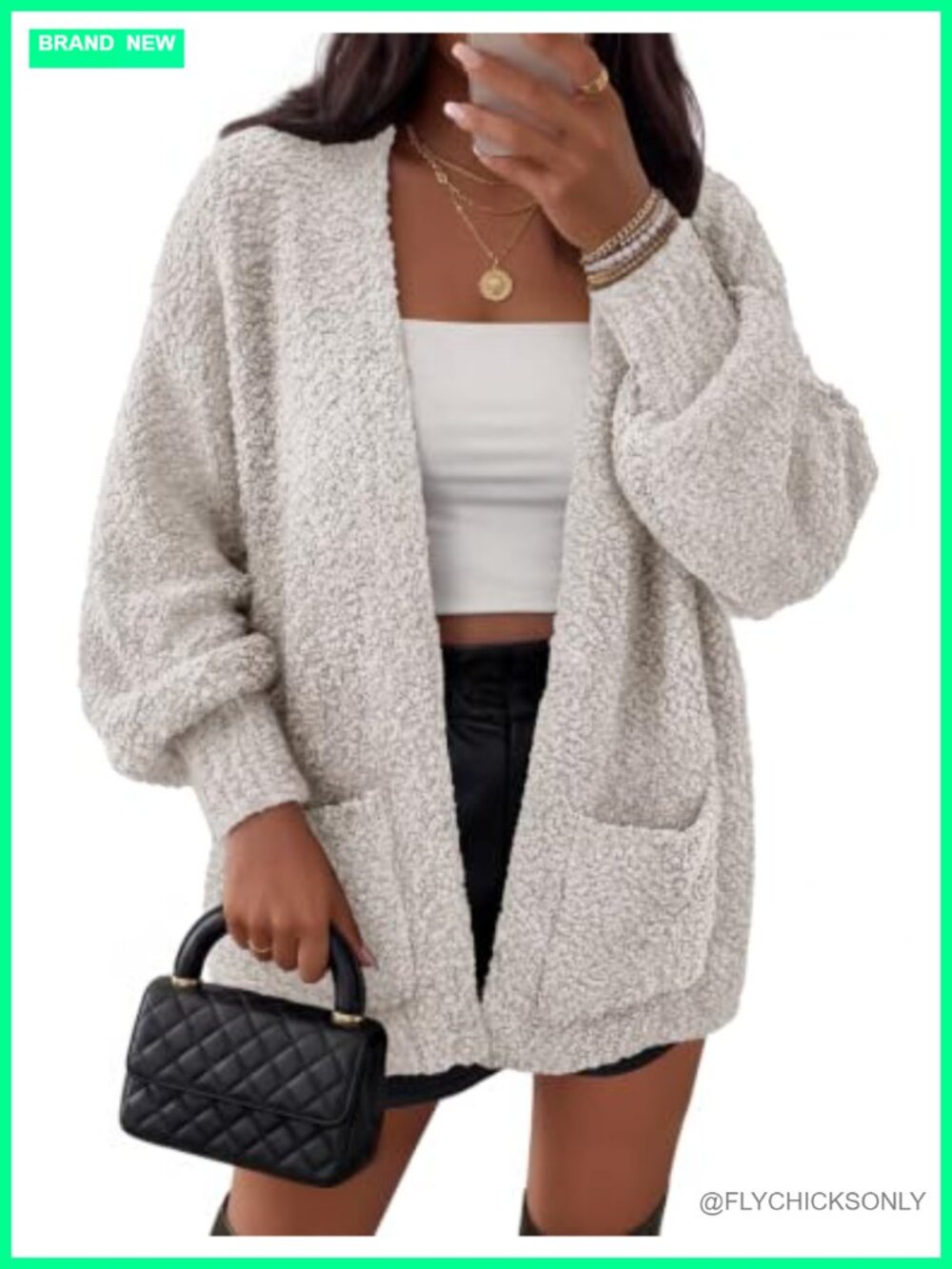 Oversized Sherpa Chenille Cardigan Chunky Popcorn Knit Sweater
